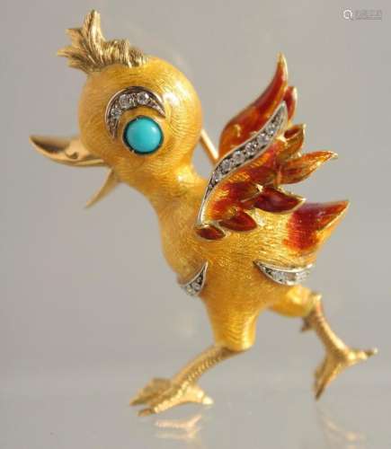 AN 18CT GOLD, DUCK BROOCH BY FRASCAROLO set with turquoise a...