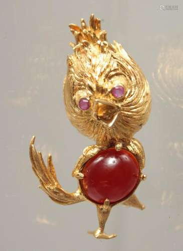 AN 18CT GOLD DUCK BY FRASCAROLO with large cabochon ruby. Si...