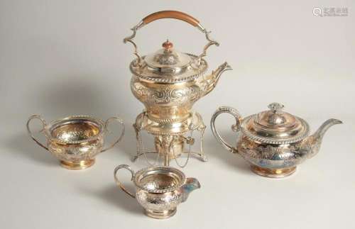 A GOOD GEORGIAN SILVER PLATE THREE PIECE TEA SET AND SIMILAR...