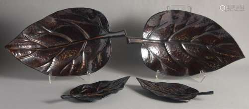 TWO PAIRS OF LIBERTY S COPPER AND BRONZE LEAF TRAYS. 20ins l...