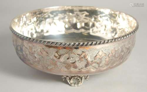 A CONTINENTAL SILVER PLATED BOWL with floral repousse decora...