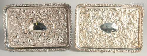 A PAIR OF VICTORIAN STYLE RECTANGULAR DISHES with repousse d...