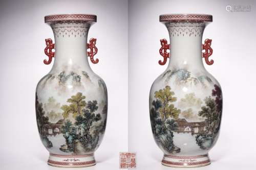 The Republic of China, a pair of amphora in light crimson co...