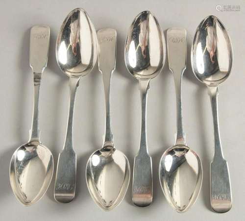 A SET OF SIX SILVER PERTH by JOHN PRINGLE DESSERT SPOONS. We...