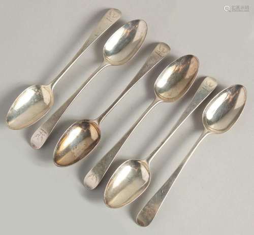 A SET OF SIX GEORGE III SILVER HESTER BATEMAN TEASPOONS with...