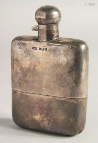 A HEAVY PLAIN SILVER WHISKY FLASK Sheffield 1918, weight 8oz...