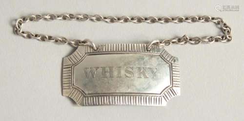 A WHISKY SILVER WINE LABEL and chain.
