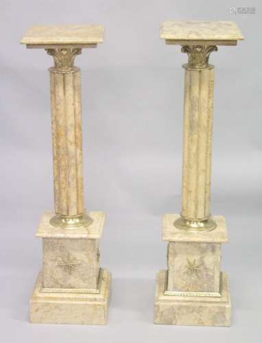 A GOOD PAIR OF CLUSTER COLUMNS on pedestal bases. 3ft 3ins h...