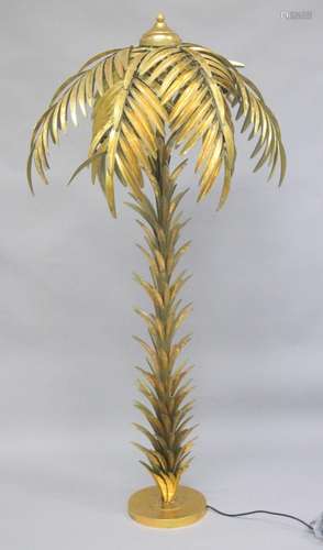 A LARGE GILT METAL PALM TREE LAMP. 5ft high.