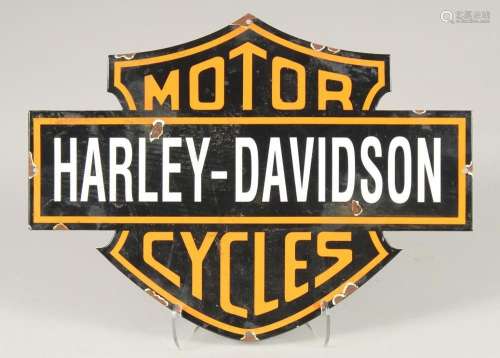 AN ENAMEL HARLEY DAVIDSON SIGN. 1ft 7ins x 1ft 2ins.