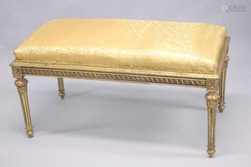 A GILTWOOD RECTANGULAR WINDOW SEAT with padded top. 3ft 7ins...