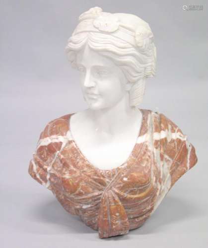 A GOOD ITALIAN CARVED TWO COLOUR MARBLE BUST OF A CLASSICAL ...