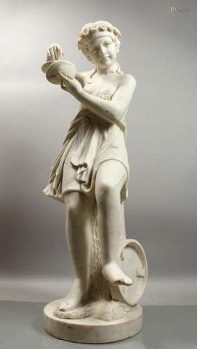 A FINE QUALITY ITALIAN MARBLE SCULPTURE OF A YOUNG CHILD pla...