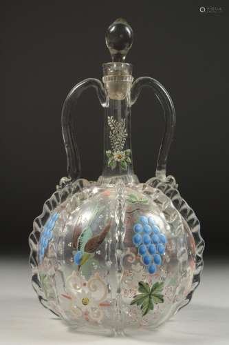 A 19TH CENTURY DUTCH GLASS TWO HANDLED DECANTER AND STOPPER ...