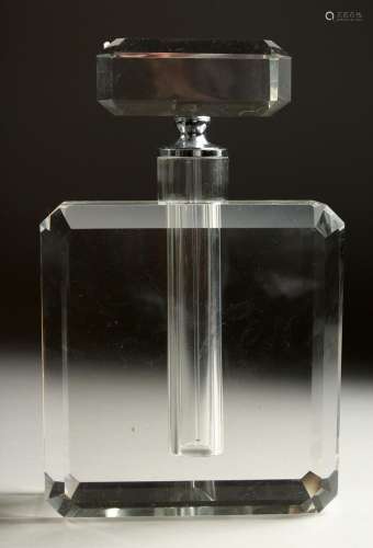 A LARGE CHANEL STYLE PLAIN GLASS SCENT BOTTLE AND STOPPER. 1...