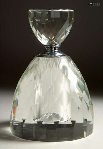 A LARGE CUT CRYSTAL CIRCULAR SCENT BOTTLE AND STOPPER. 8.5in...
