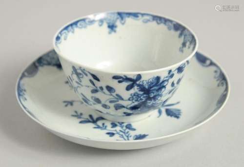 AN 18TH CENTURY WORCESTER TEA BOWL AND SAUCER painted with a...