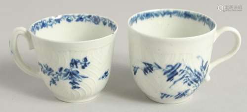 TWO 18TH CENTURY WORCESTER TWO FEATHER MOULDED COFFEE CUPS, ...