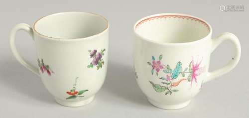 TWO 18TH CENTURY WORCESTER COFFEE CUPS, one painted with a l...