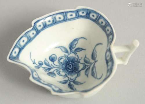 AN 18TH CENTURY WORCESTER, UNCOMMON, LEAF SHAPED BUTTER BOAT...