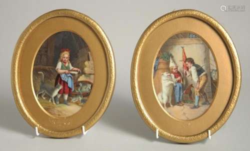 A PAIR OF 19TH CENTURY CONTINENTAL OVAL PORCELAIN PLAQUES, c...