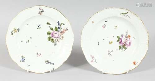 A GOOD PAIR OF MEISSEN CIRCULAR PLATES sprigged and painted ...