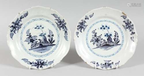 A PAIR OF 19TH CENTURY TIN GLAZE PLATES with Fence pattern e...