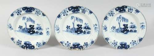 THREE 19TH CENTURY TIN GLAZE PLATES with Chinese design. 8.5...