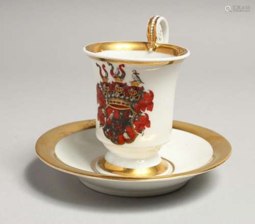 A 19TH CENTURY BERLIN CUP AND SAUCER, white ground edged in ...
