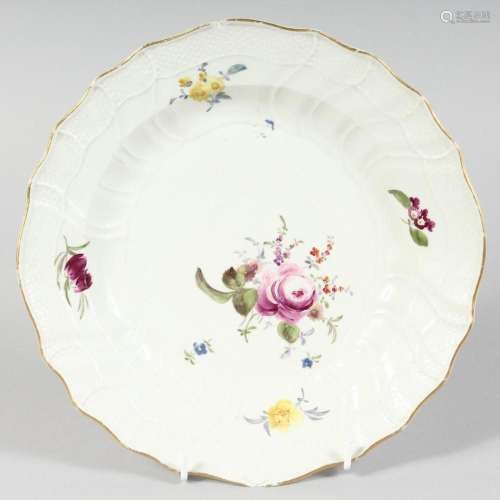 A GOOD MEISSEN CIRCULAR PLATE sprigged and painted with flow...