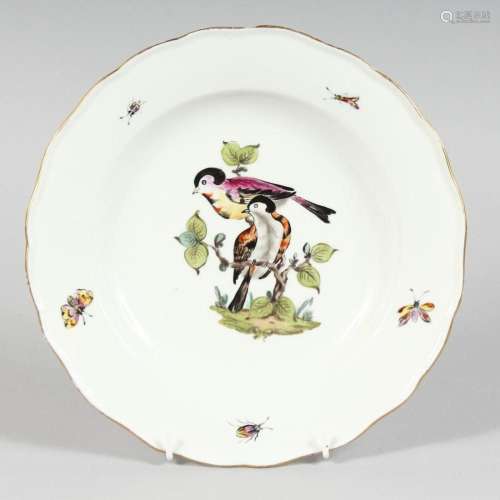 A GOOD MEISSEN CIRCULAR PLATE painted with birds Cross sword...