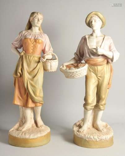 A LARGE PAIR OF ROYAL DUX FIGURES OF A GARDENER AND WIFE bot...