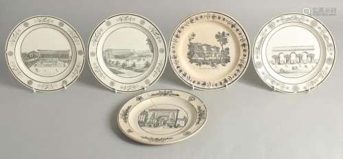 A SET OF FIVE FRENCH ARCHITECTURAL PLATES, some buildings no...