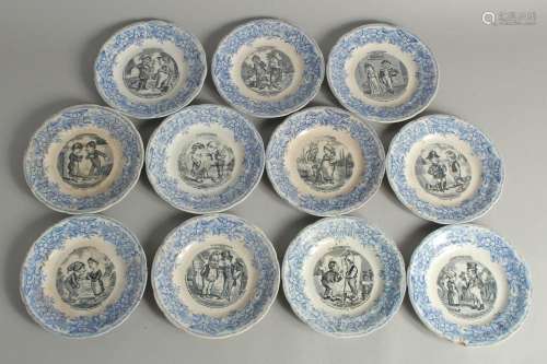 A SET OF ELEVEN FRENCH PLATES depicting amusing figure subje...