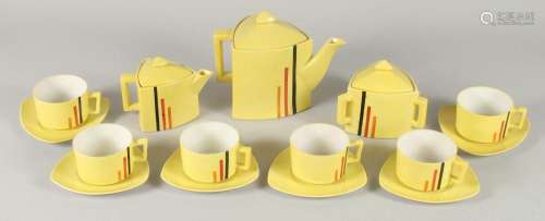 AN ART DECO YELLOW TEA SET, comprising large tea pot, small ...