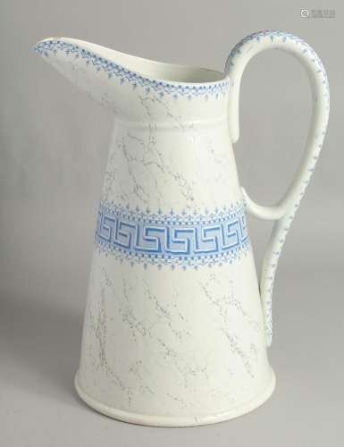 A LARGE LUNEVILLE POTTERY JUG with blue pattern. 15ins high.