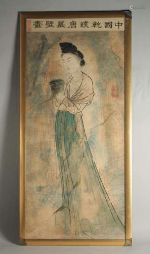 A LARGE GILT FRAMED ASIAN PICTURE. 4ft 7ins x 2ft.