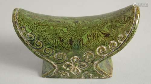 A CHINESE GREEN POTTERY BRUSH POT. 4ins long.