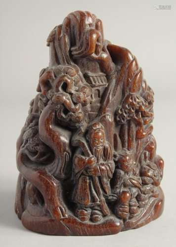 A CHINESE CARVED HORN MOUNTAIN.