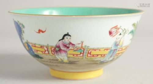 A CHINESE FAMILLE ROSE PORCELAIN BOWL the interior with turq...
