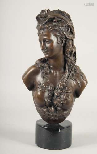 AFTER MAX BLONDEL. A BRONZE BUST OF A YOUNG LADY. Signed. 15...
