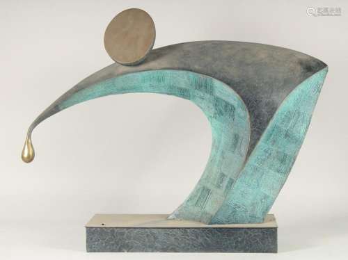 MANNER OF HENRY MOORE. AN ABSTRACT BRONZE SCULPTURE. 2ft 2in...