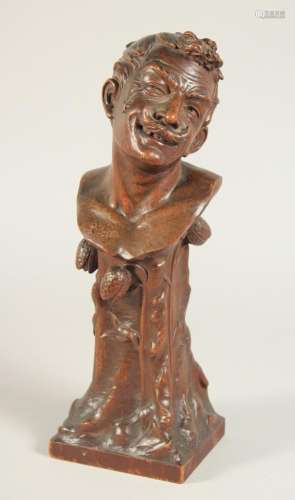 SCHACH AN ART DECO CARVED WOOD BUST OF A MAN ON A PLINTH. W....