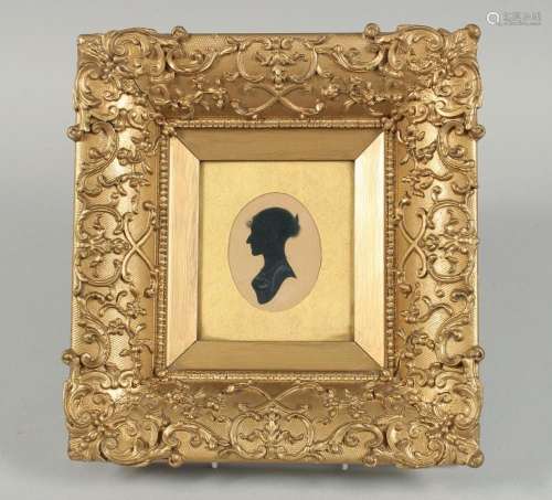 A GOOD VICTORIAN GILT FRAMED SILHOUETTE of a lady, head and ...