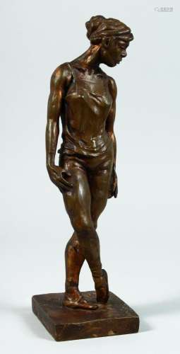AFTER DEGAS A BRONZED STANDING FEMALE FIGURE on a square bas...