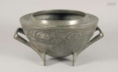 A TUDRIC PEWTER ROSE BOWL. No. 0229 designed by ARCHIBALD KN...