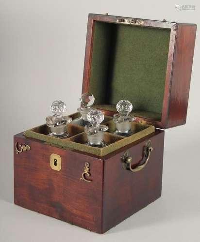 A GOOD GEORGIAN SQUARE MAHOGANY DECANTER BOX AND COVER with ...