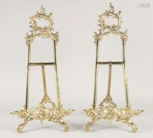 A PAIR OF BRASS PICTURE EASELS. 1ft 9ins.