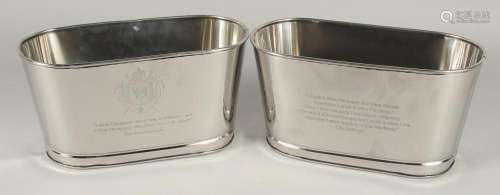 A SMALL PAIR OF NAPOLEON BONAPARTE OVAL COOLERS. 11.5ins hig...