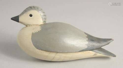 A GOOD PAINTED WOODEN DECOY PIGEON. 14ins long.